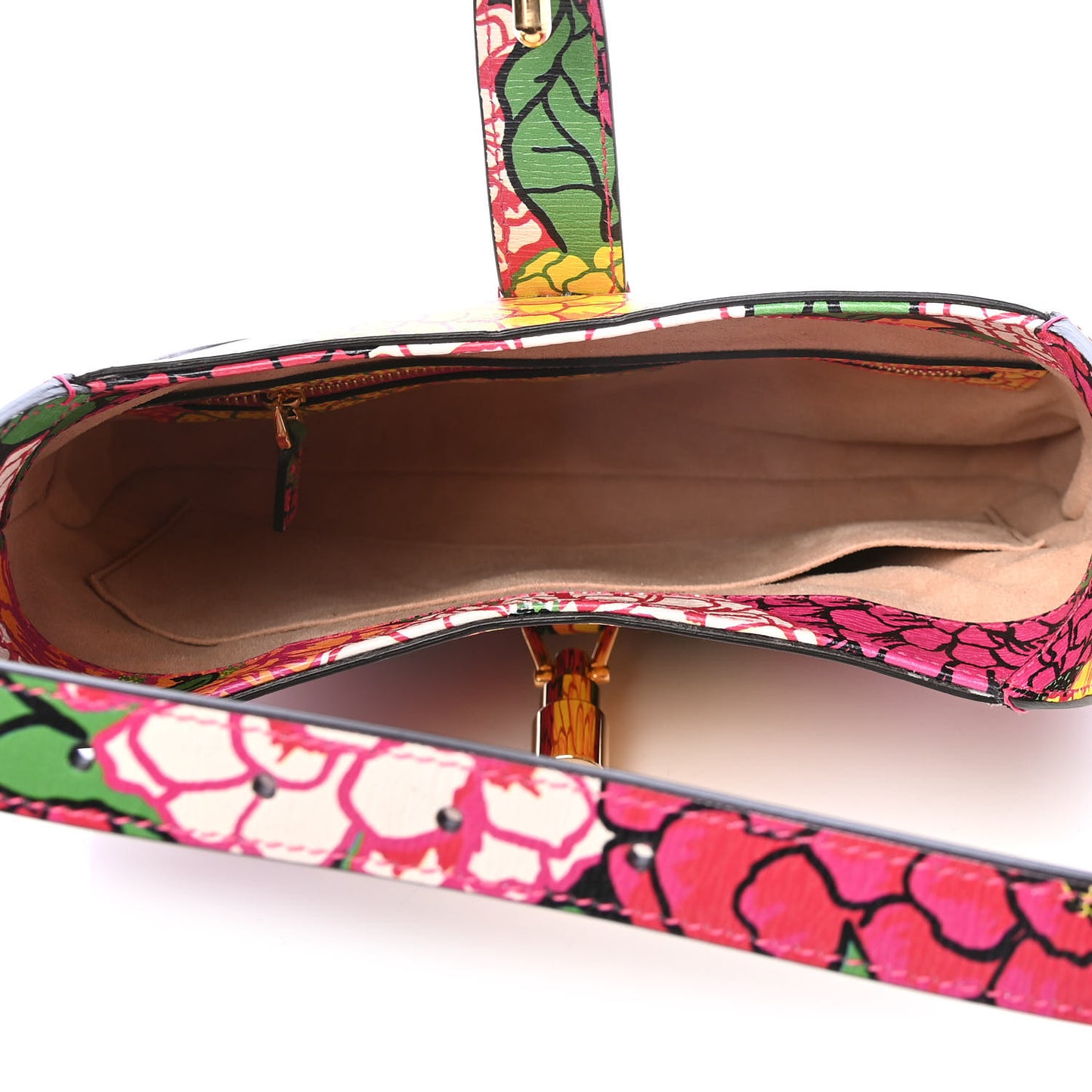 X KEN SCOTT Textured Calfskin Pomponica Print Small Jackie 1961 Hobo Multicolor Fuxia Pompon