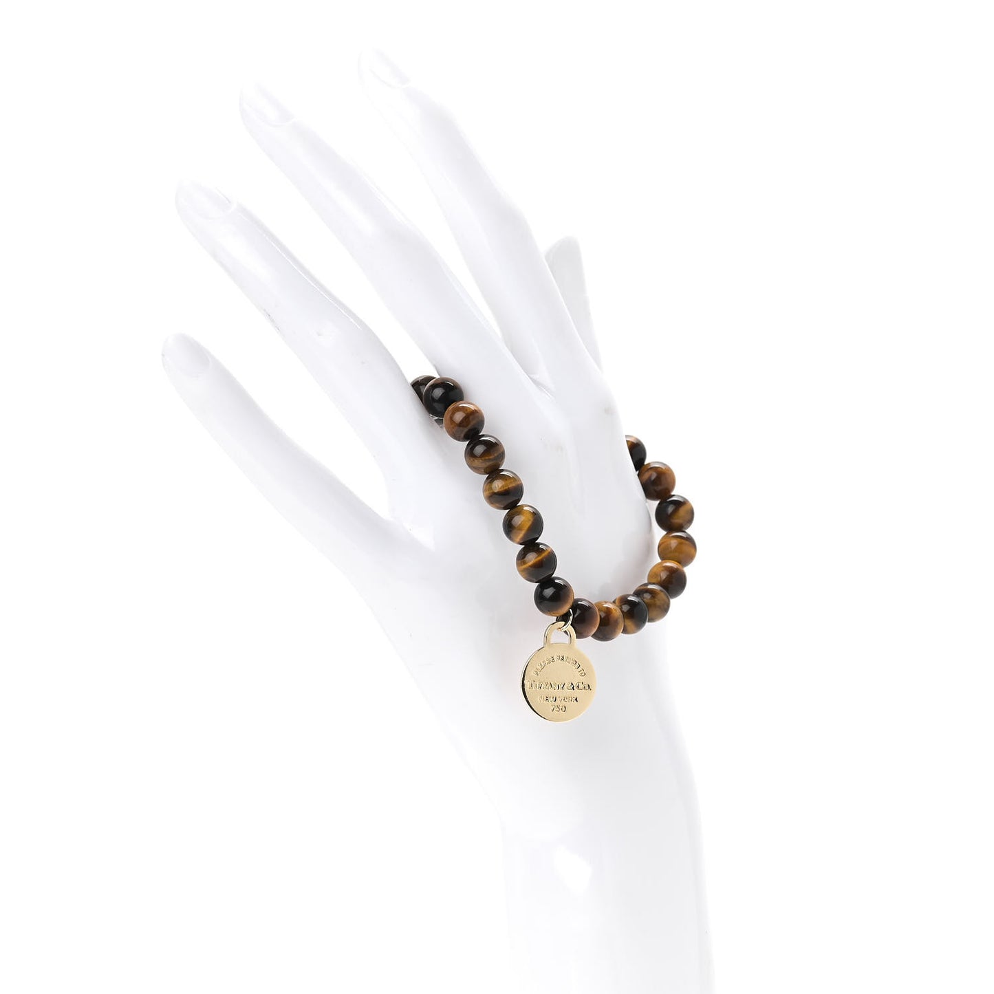 18K Yellow Gold 8mm Tiger's Eye Return to Tiffany Bead Bracelet