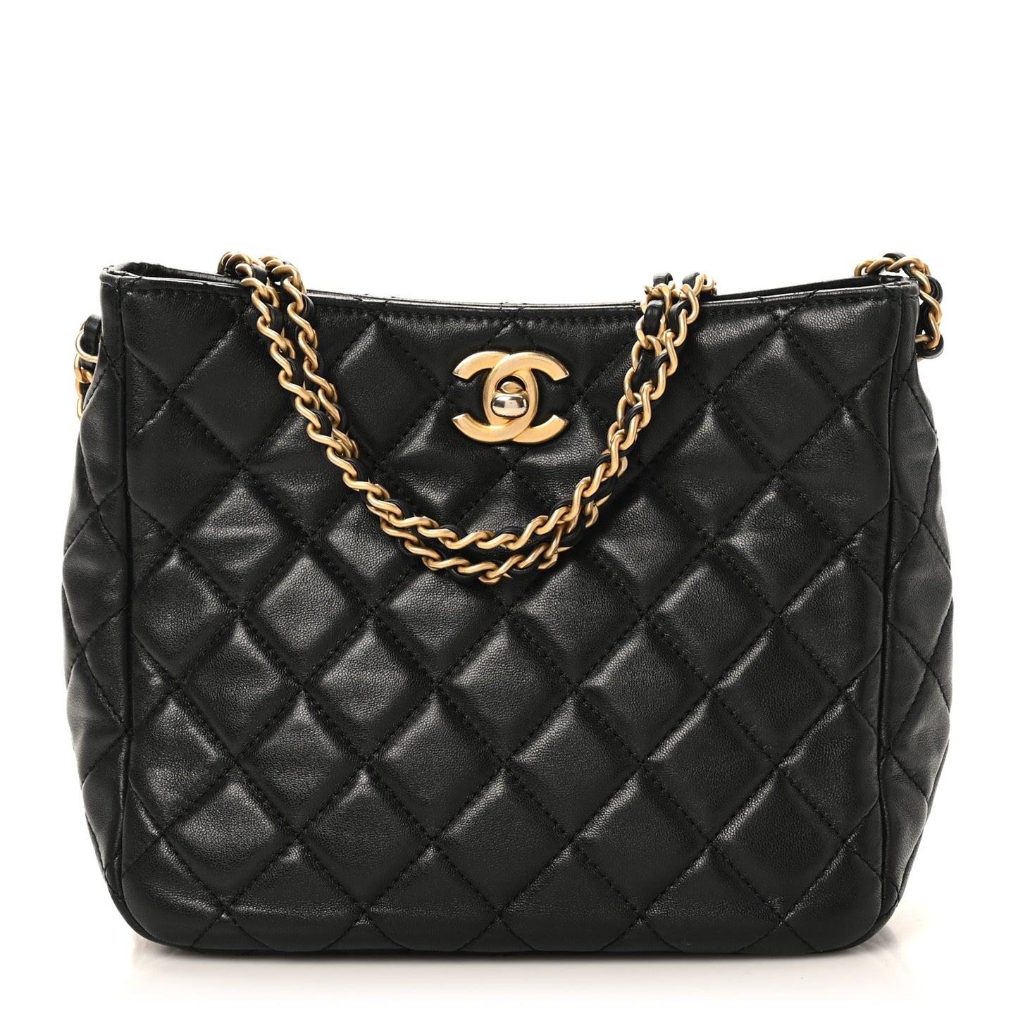 Lambskin Quilted Small Pearl Crush Hobo Black
