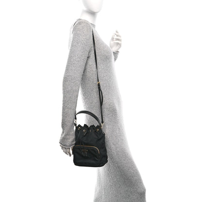 Prada Saffiano Tessuto Nylon Mini Bucket Crossbody Bag Black 2 of 11