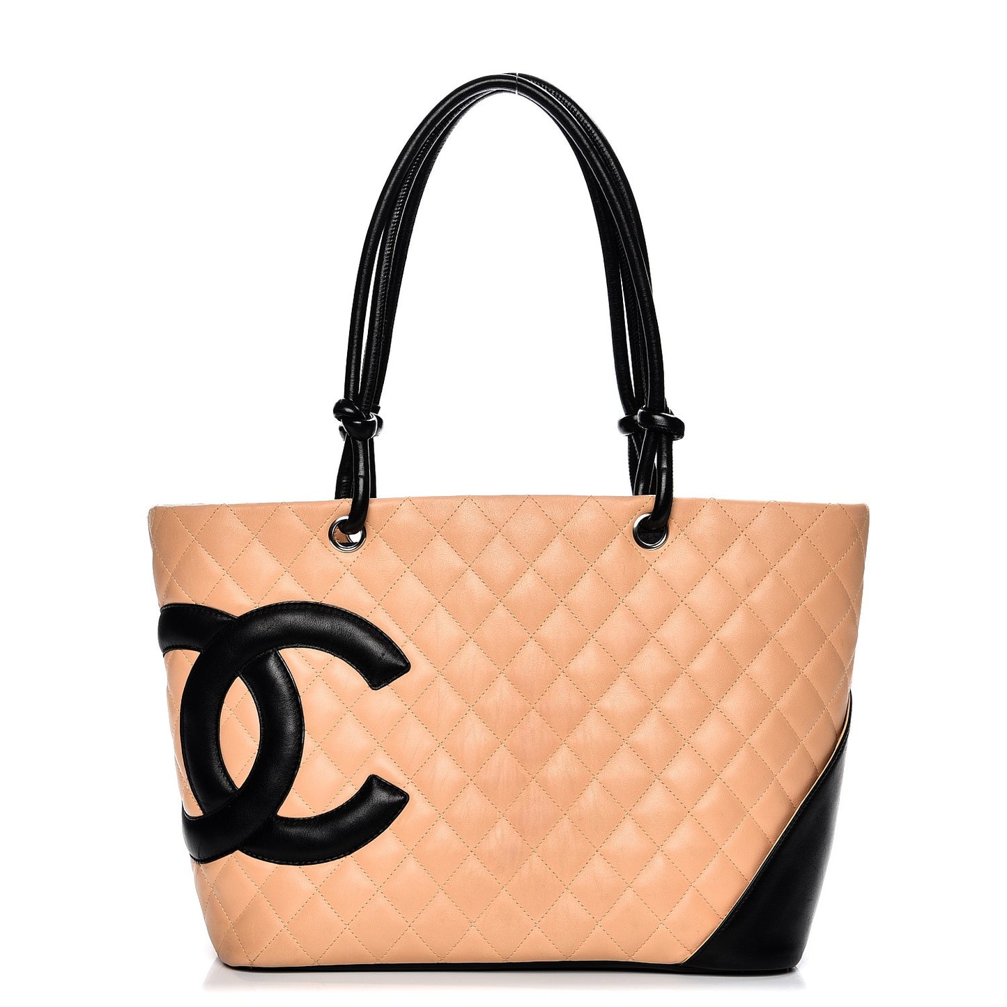 Calfskin Quilted Large Cambon Tote Beige Black