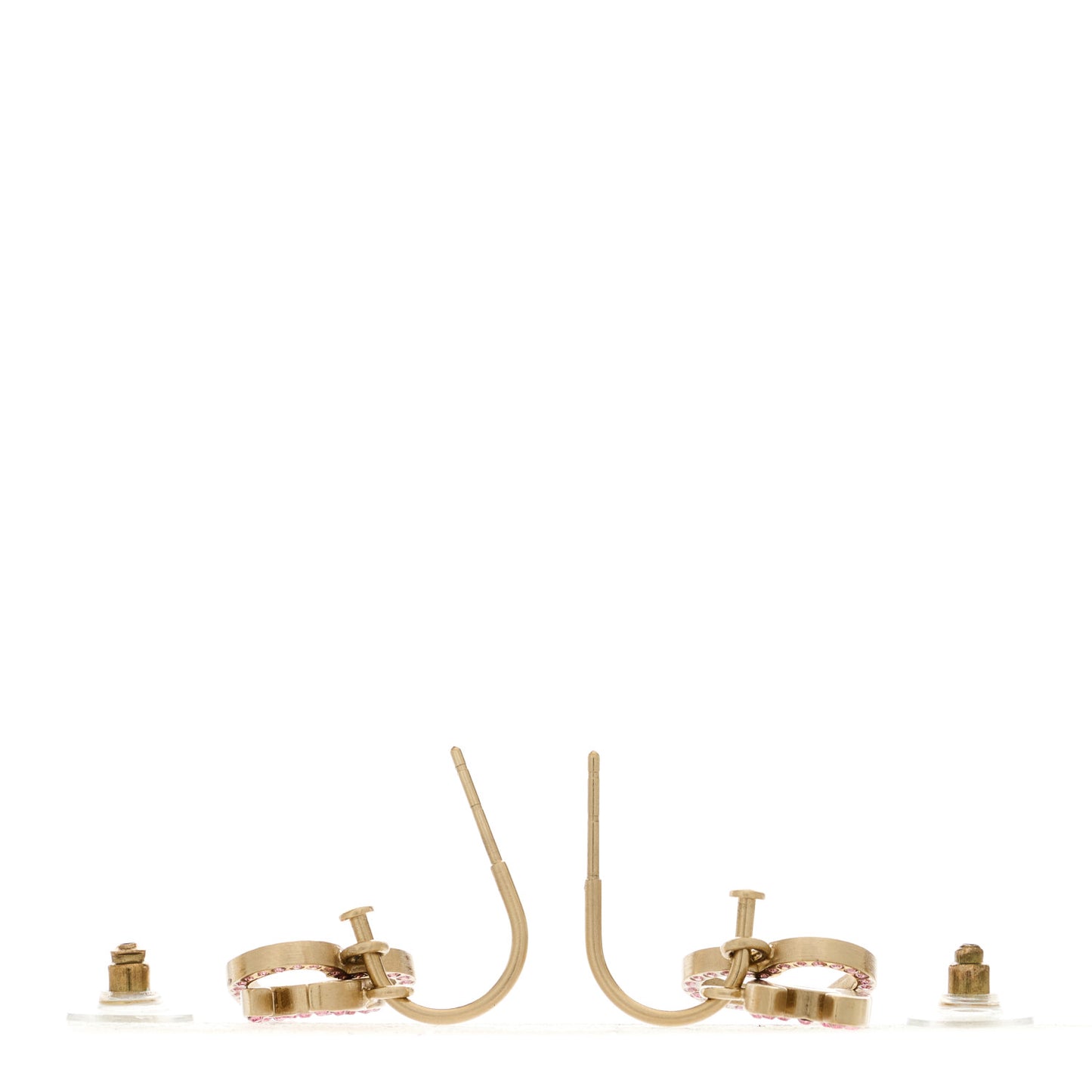 Metal Crystal Heart CC Drop Earrings Pink Gold