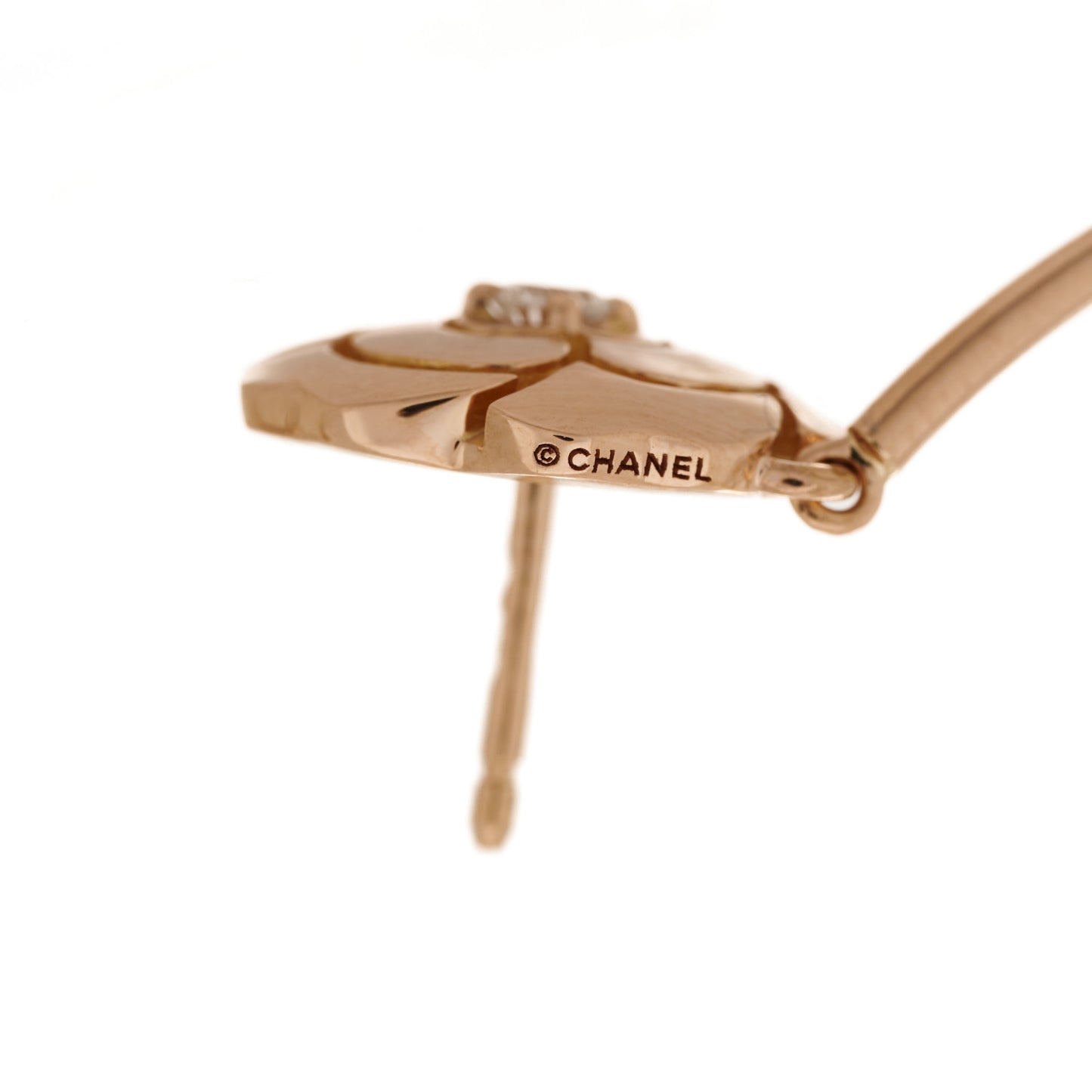 18K Rose Gold Diamond Extrait de Camelia Hoop Earrings