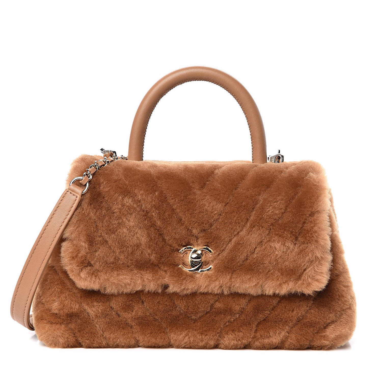 Shearling Lambskin Coco Handle Flap Dark Beige