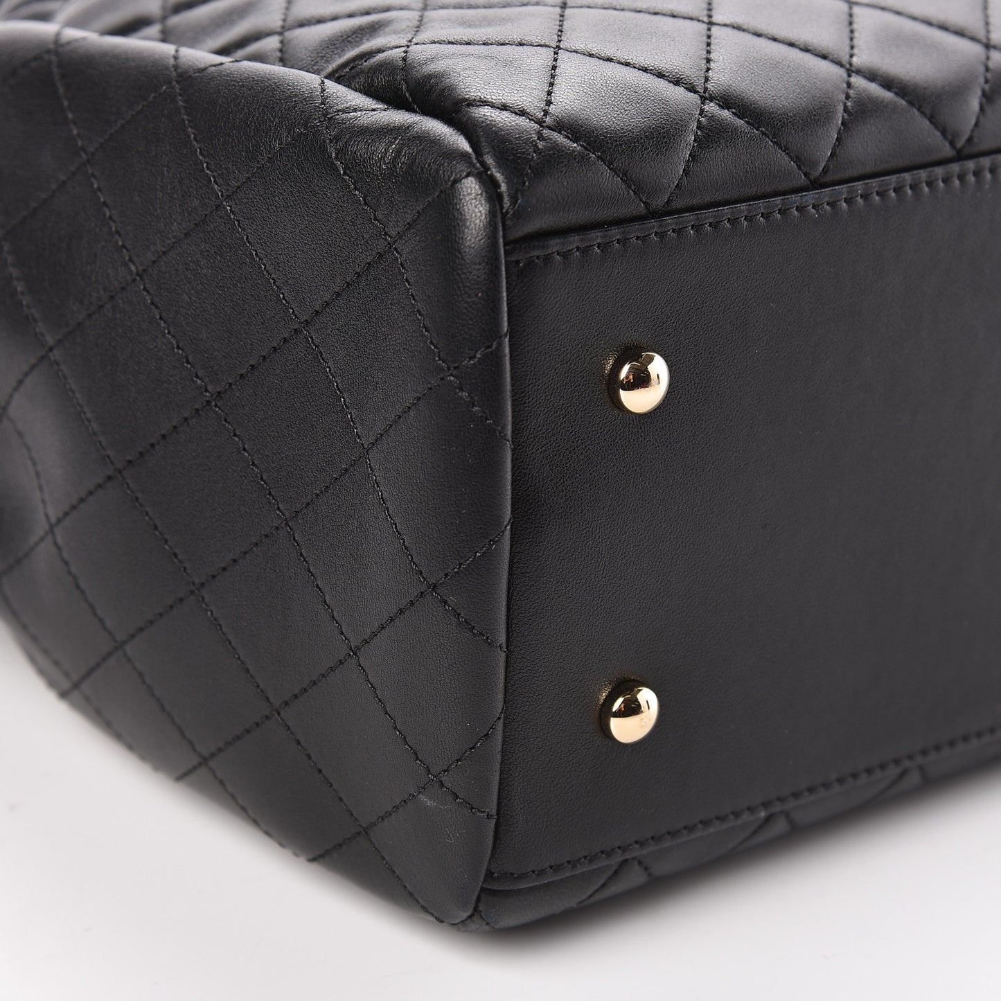 Lambskin Quilted Large Drawstring Bag Black