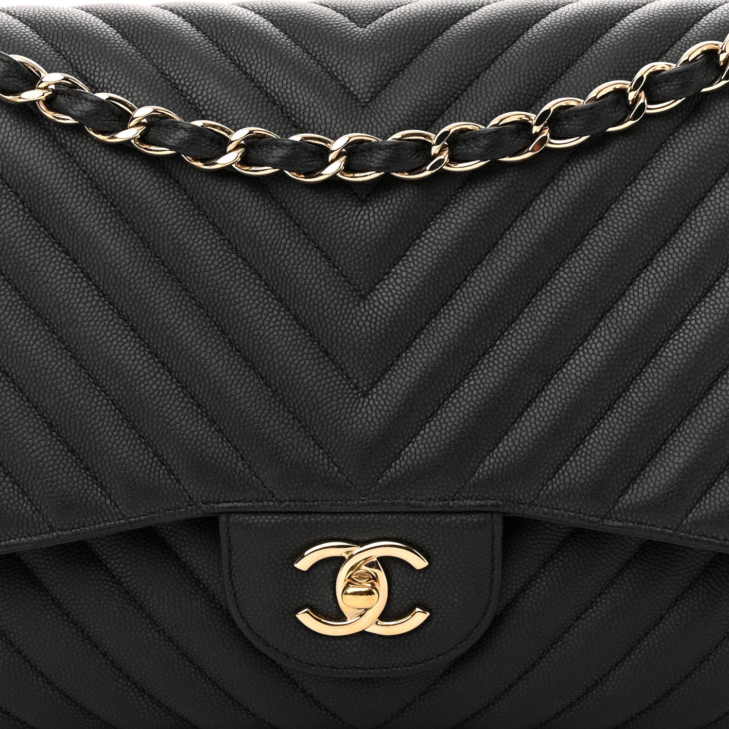 Chanel Caviar Chevron Quilted Jumbo Double Flap Black 8 of 13