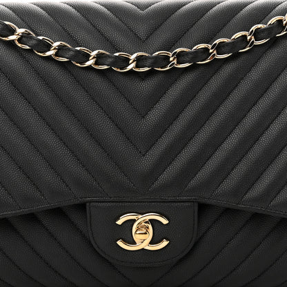 Chanel Caviar Chevron Quilted Jumbo Double Flap Black 8 of 13