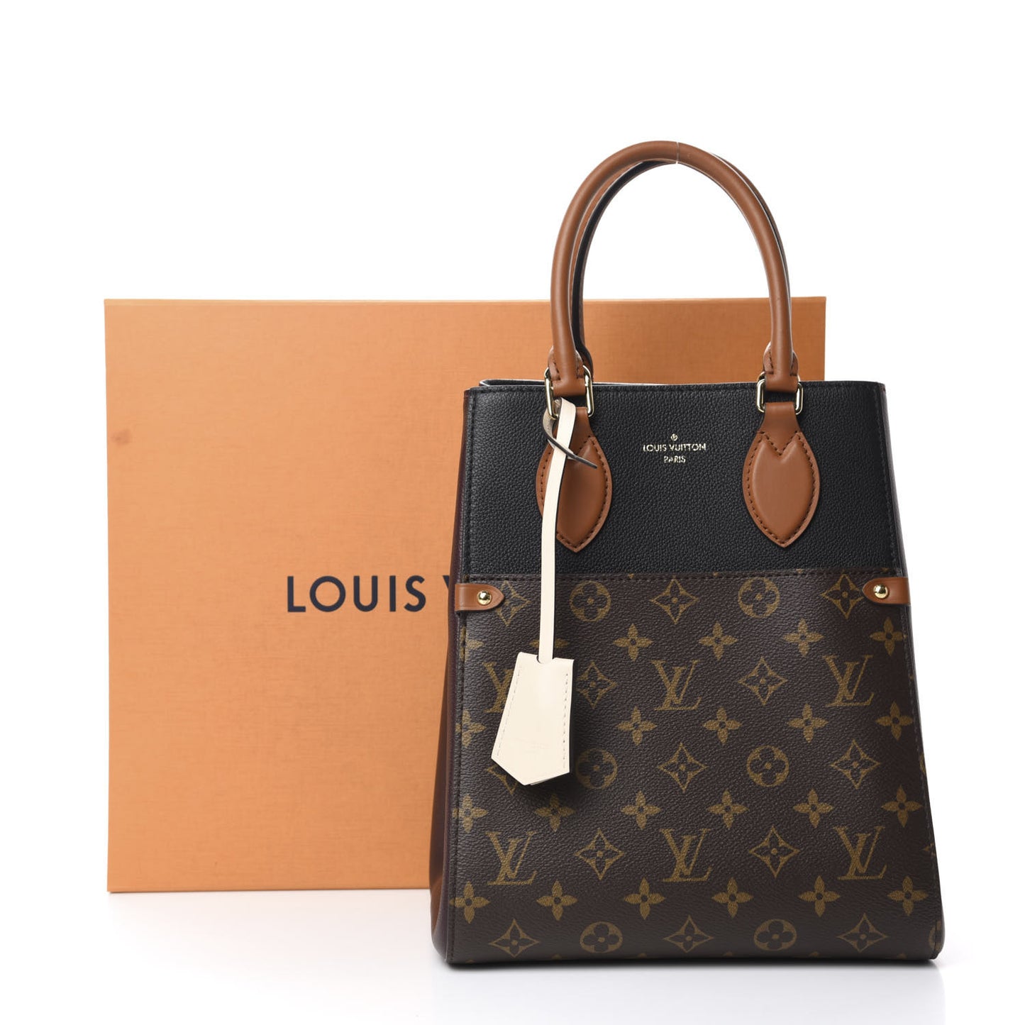 Calfskin Monogram Fold Tote MM Black Wine Cream