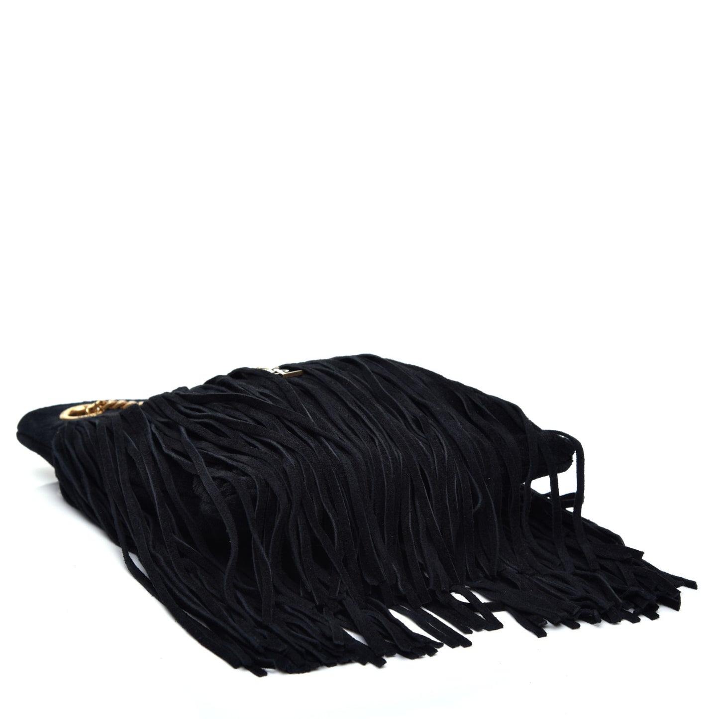 Suede Calfskin Small Grace Fringed Hobo Bag Rope Black