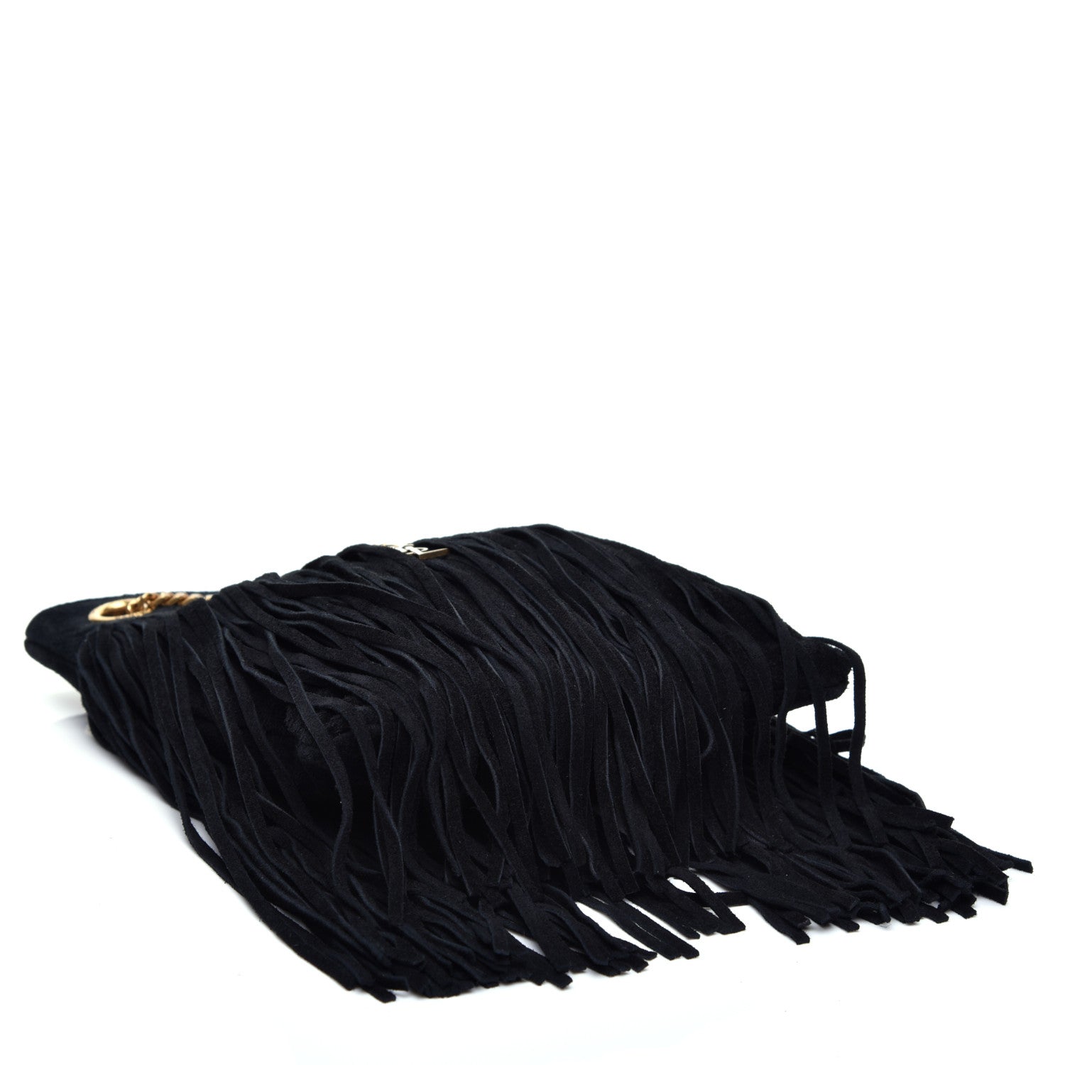 Saint Laurent Suede Calfskin Small Grace Fringed Hobo Bag Rope Black 3 of 8