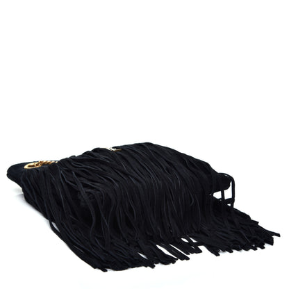Saint Laurent Suede Calfskin Small Grace Fringed Hobo Bag Rope Black 3 of 8