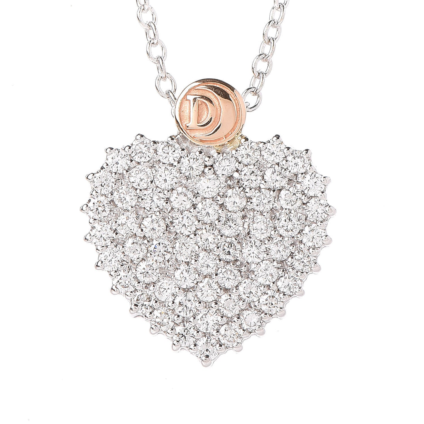 18K White Pink Gold Diamond Cuore Logo Pendant Necklace