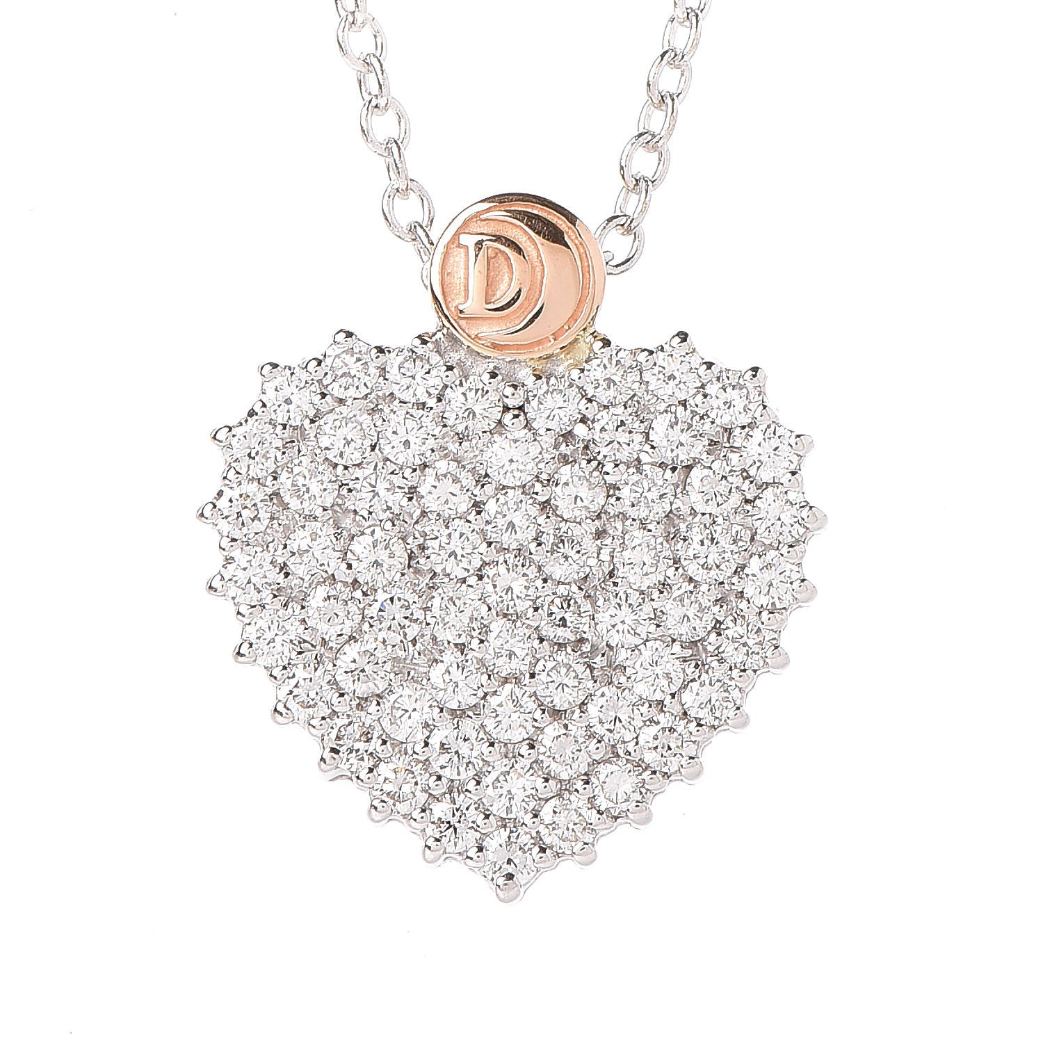 Damiani 18K White Pink Gold Diamond Cuore Logo Pendant Necklace 4 of 5