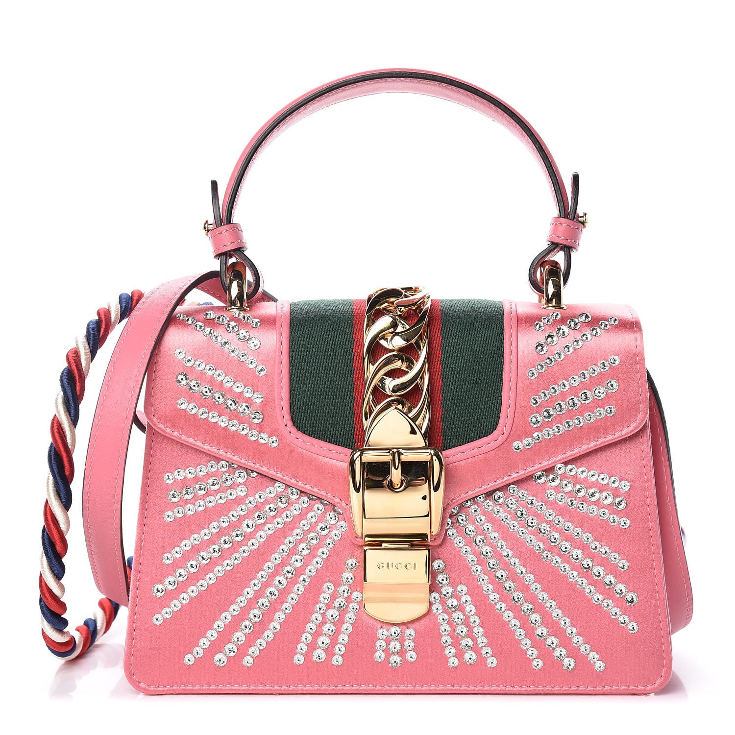 Gucci Satin Crystal Mini Sylvie Top Handle Bag Peony 1 of 9