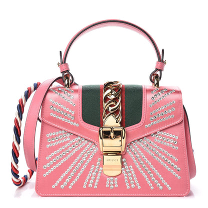 Gucci Satin Crystal Mini Sylvie Top Handle Bag Peony 1 of 9