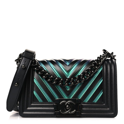 Chanel Calfskin Painted Chevron Embossed Small Boy Flap Black 1 of 9