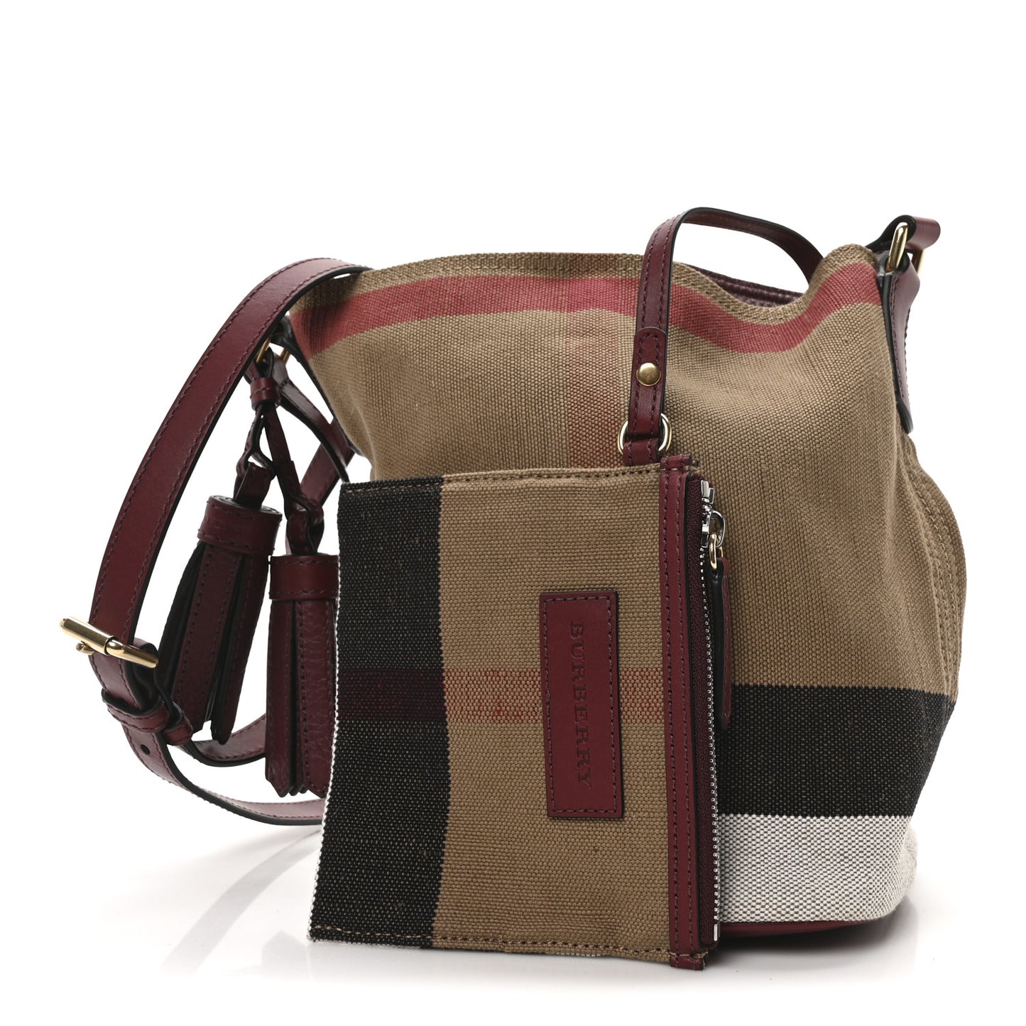 Canvas Mega Check Mini Ashby Tassel Crossbody Burgundy Red