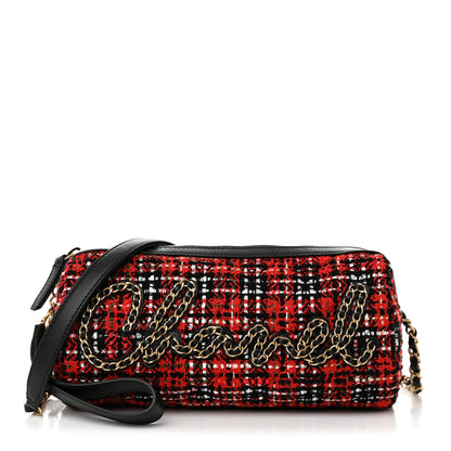 Chanel Tweed Calfskin Signe Bowling Bag Red Black 1 of 10