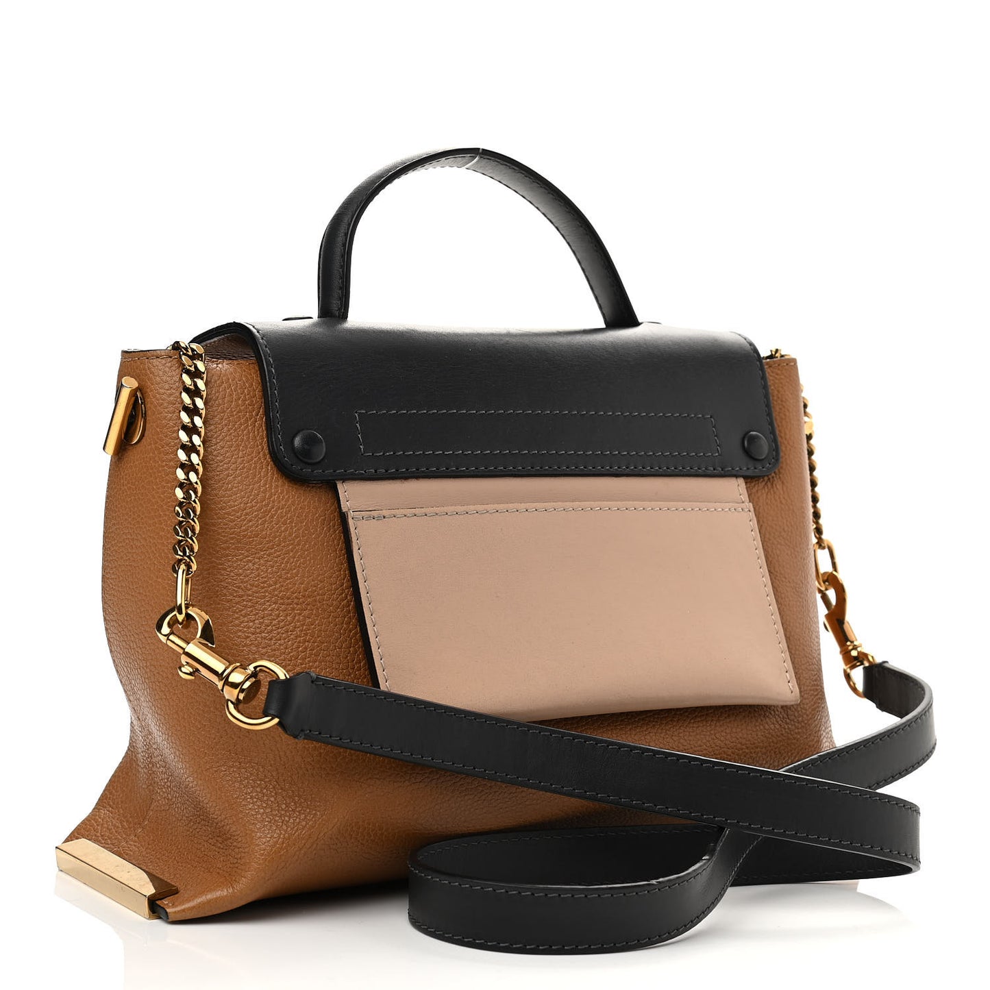 Calfskin Medium Clare Top Handle Bag Tan Black