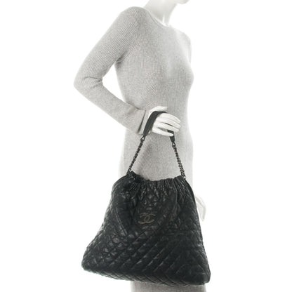 Chanel Distressed Glazed Caviar Quilted Large Elastic Tote Black 2 of 7