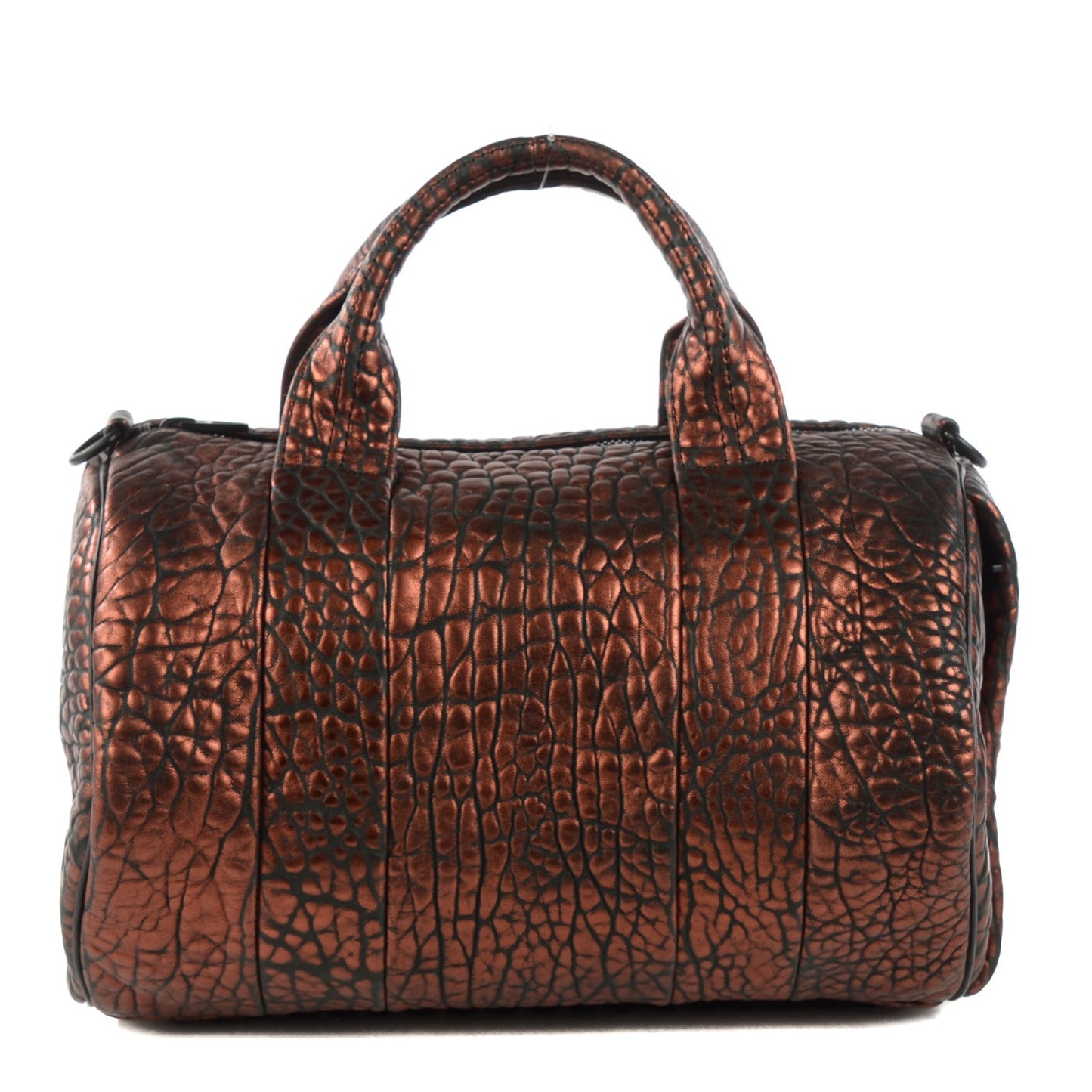 Metallic Pebbled Lambskin Rocco Bronze Black Hardware