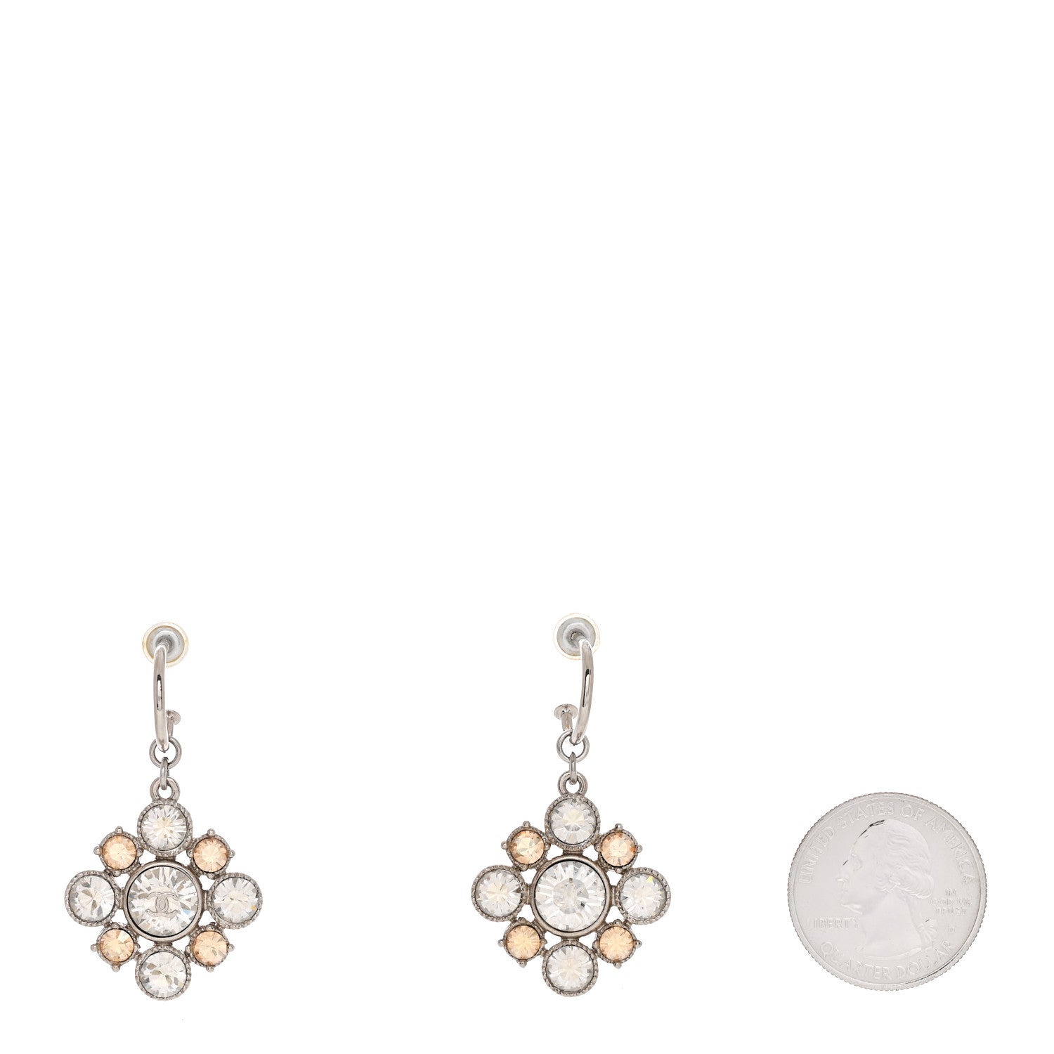 Chanel Crystal CC Dangle Earrings Silver 2 of 5