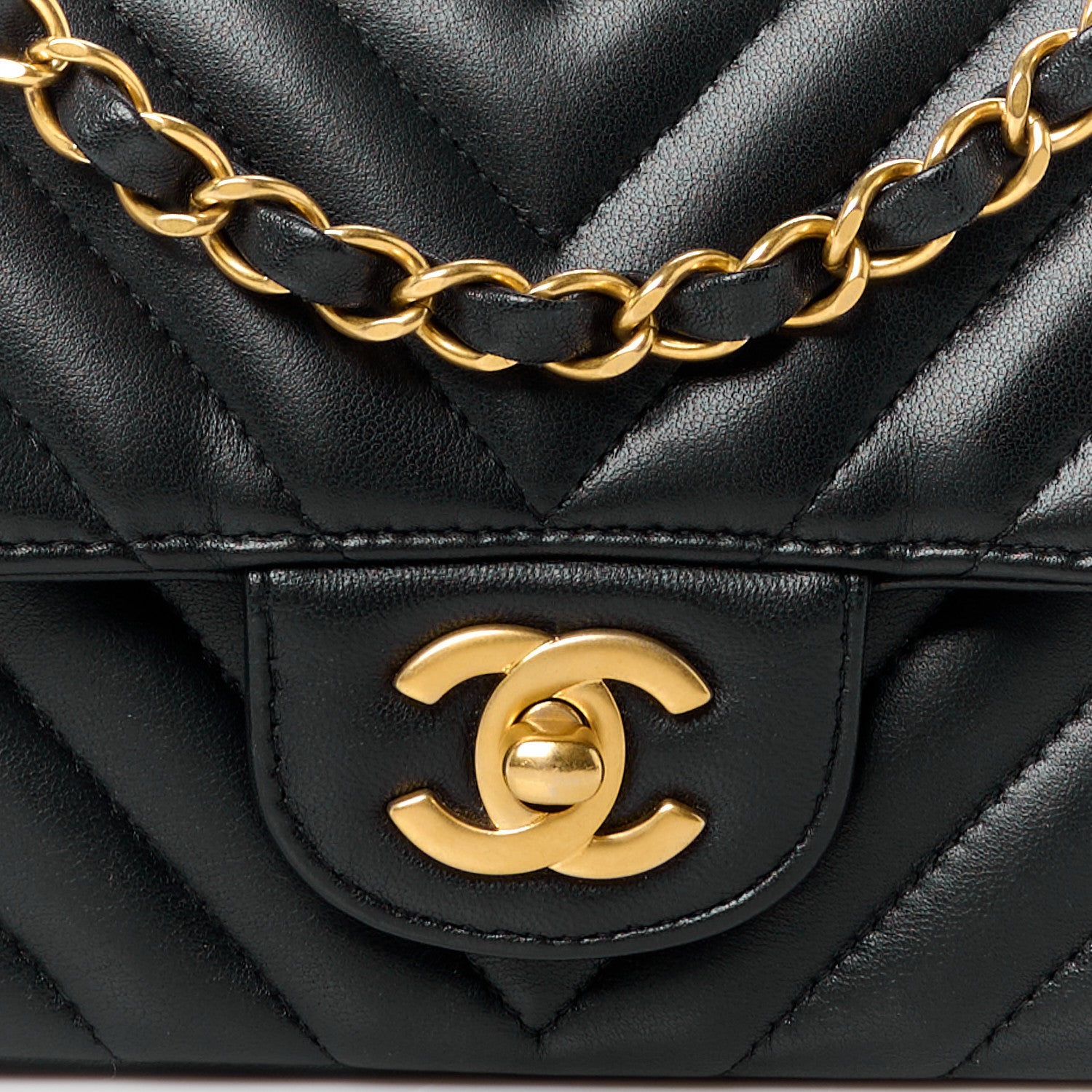 Chanel Lambskin Chevron Quilted Mini Rectangular Flap Black 9 of 12