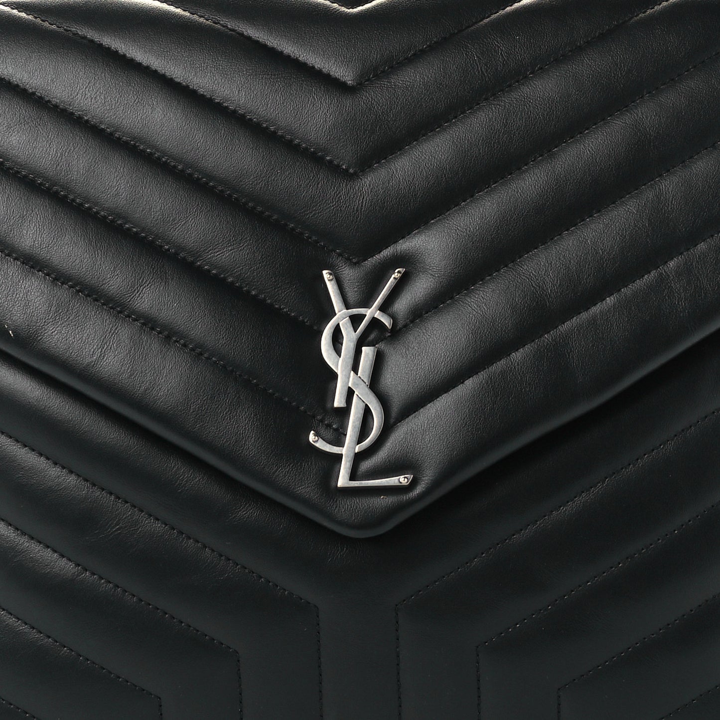Calfskin Y Quilted Monogram Large Loulou Chain Satchel Black
