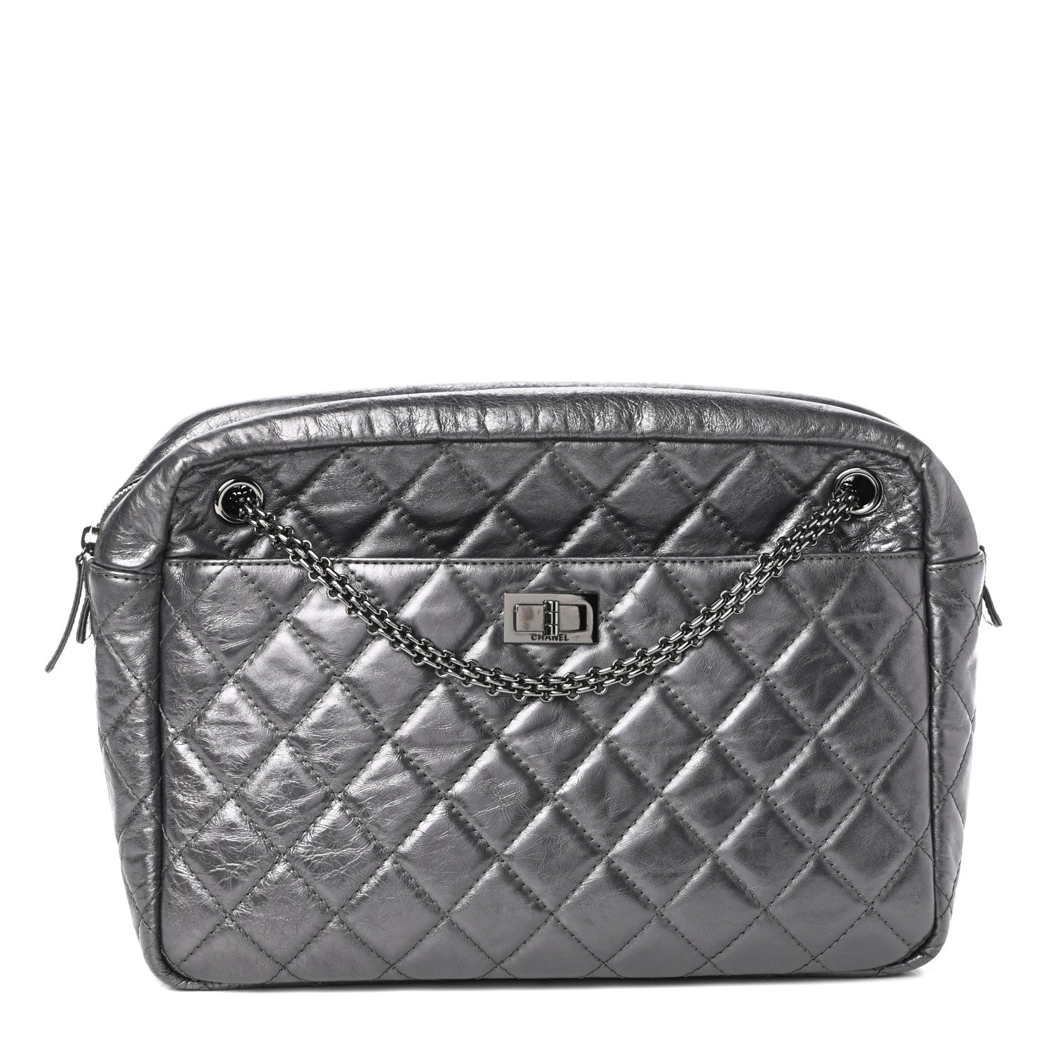 Chanel Metallic Aged Calfskin Quilted Large Reissue Camera Case Silver 1 of 10
