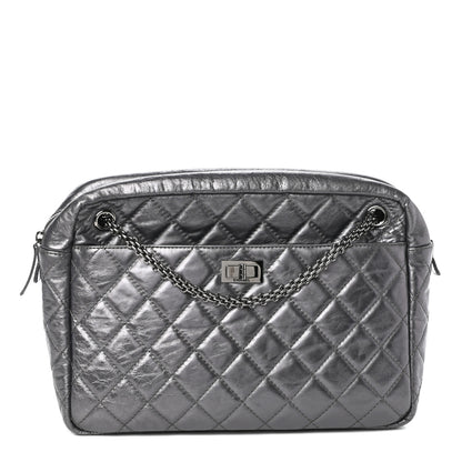 Chanel Metallic Aged Calfskin Quilted Large Reissue Camera Case Silver 1 of 10