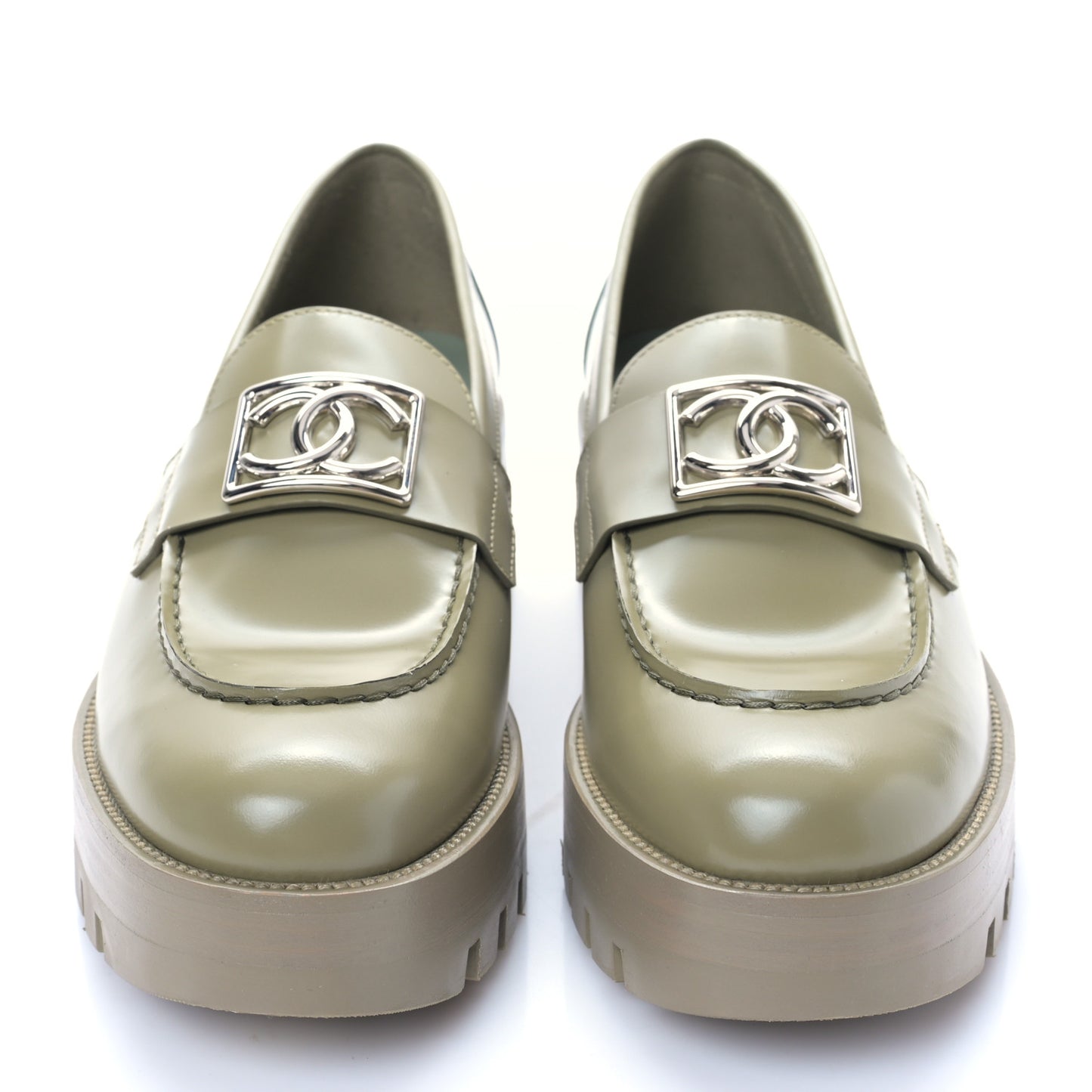 Calfskin Metal CC Loafers 39.5 Khaki