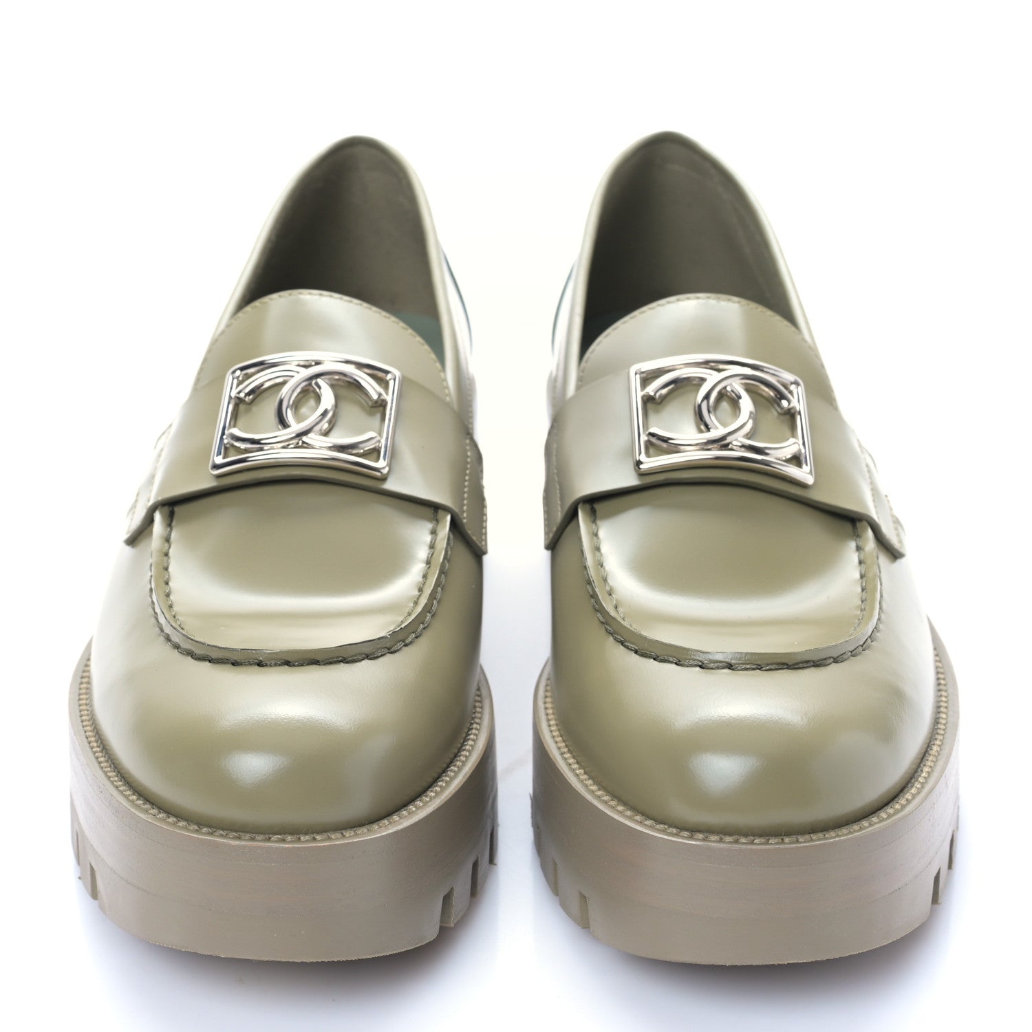Chanel Calfskin Metal CC Loafers 39.5 Khaki 2 of 8