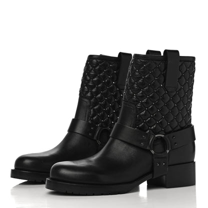 Valentino Garavani Calfskin Crackled Lambskin Rockstud Spike 20mm Biker Boots 37 Black 4 of 12