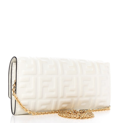 Fendi Nappa Matisse FF Embossed Continental Wallet On Chain White 3 of 9