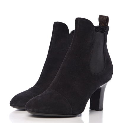 Louis Vuitton Suede Monogram Uniformes Cap Toe Chelsea 75mm Ankle Boots 38.5 Black 3 of 13