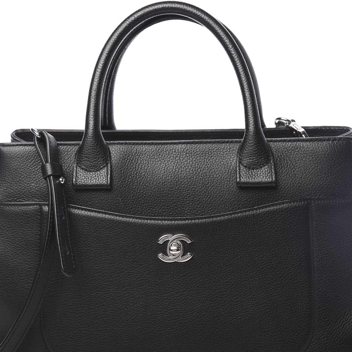 Grained Calfskin Small Neo Executive Shopper Tote Black