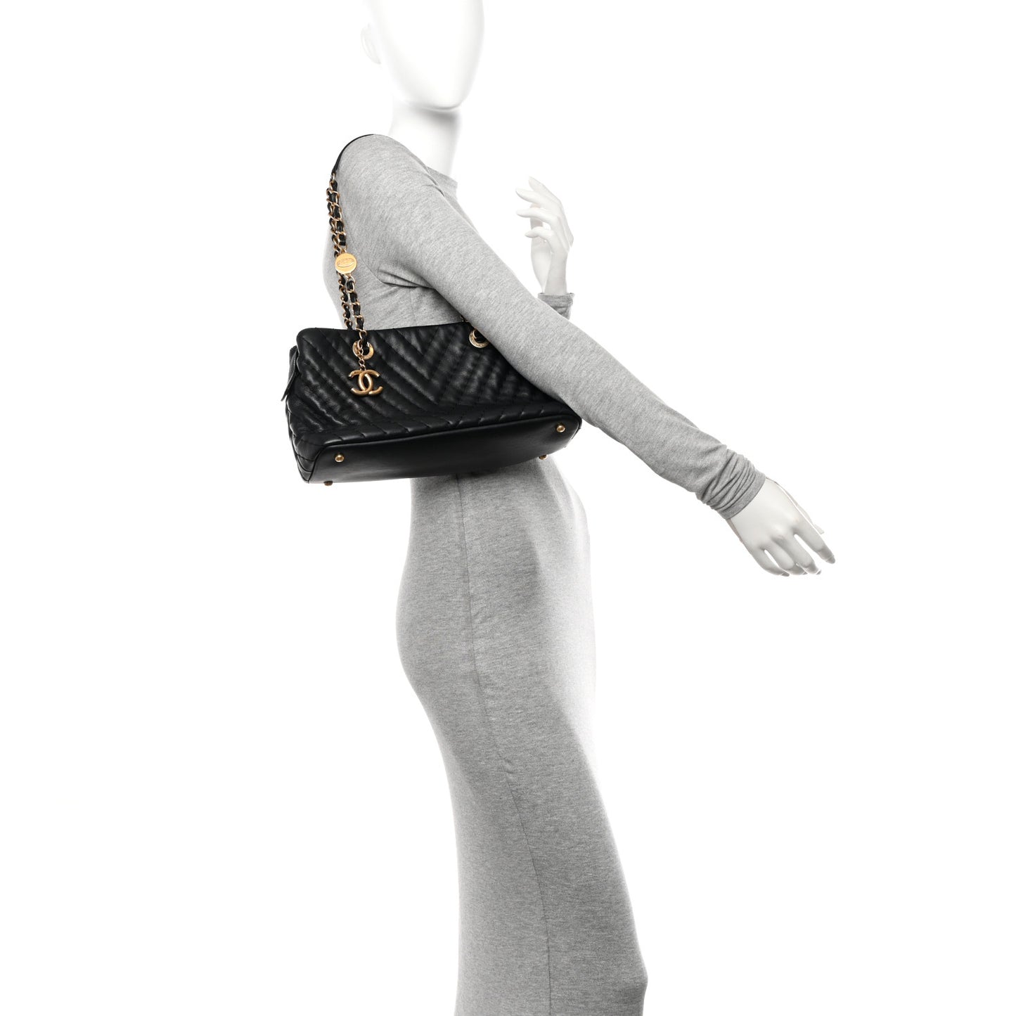 Calfskin Chevron Quilted Surpique Tote Black