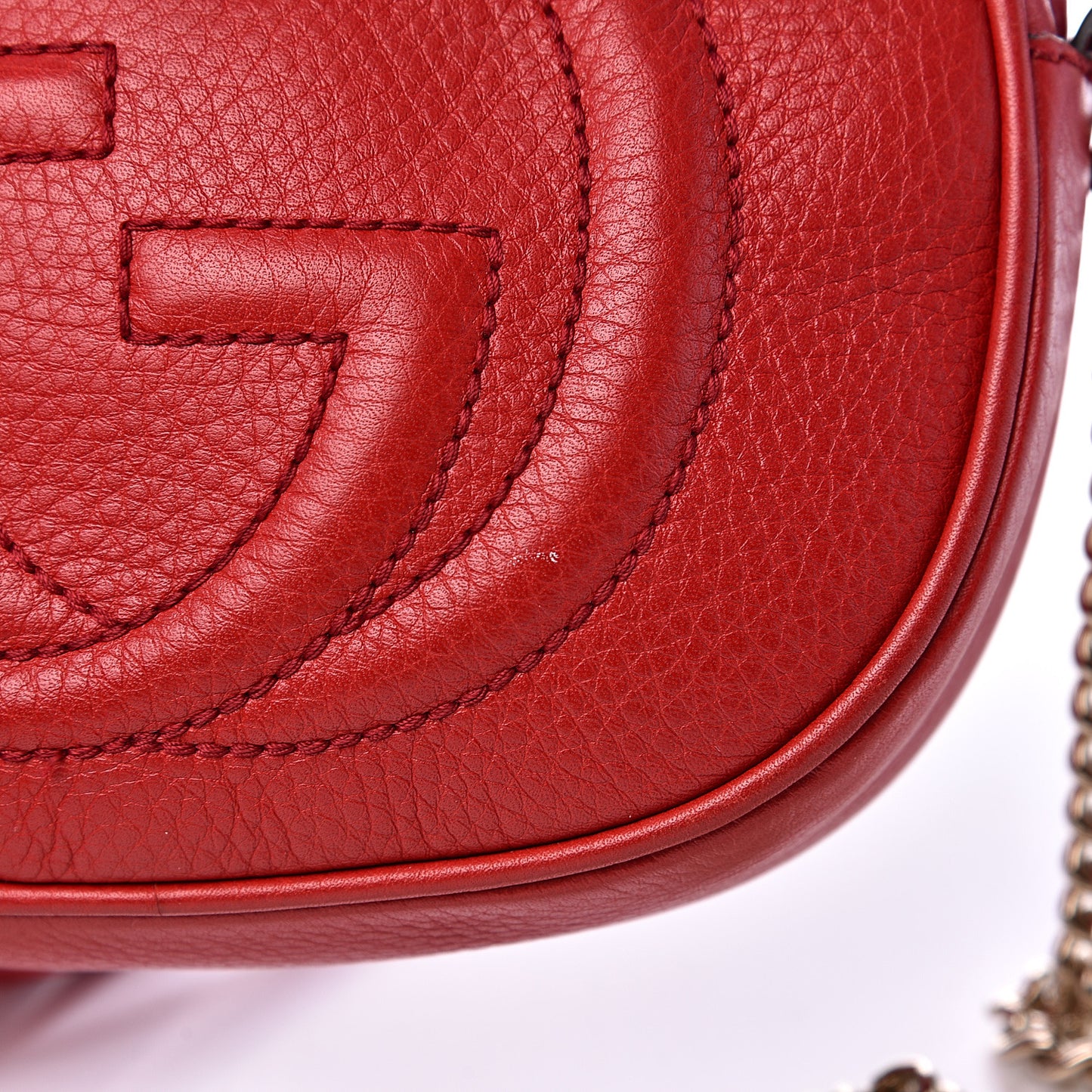Pebbled Calfskin Mini Soho Chain Bag Tabasco Red