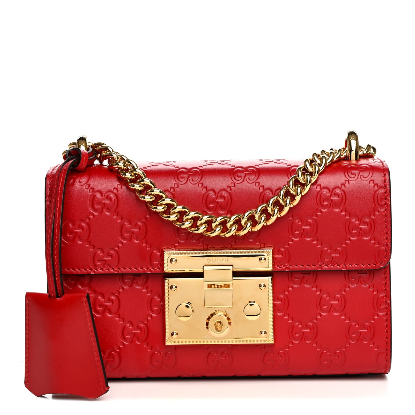 Guccissima Small Padlock Shoulder Bag Hibiscus Red