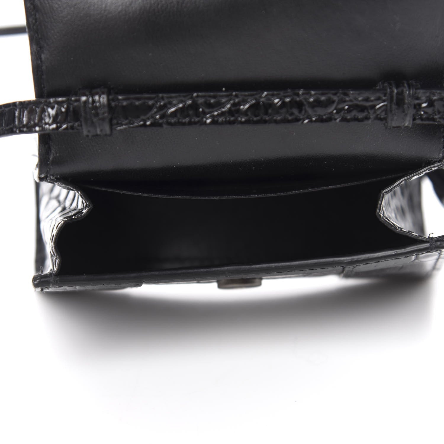 Balenciaga Shiny Calfskin Monochrome Crocodile Embossed Hourglass Top Handle Bag Mini Black 5 of 10