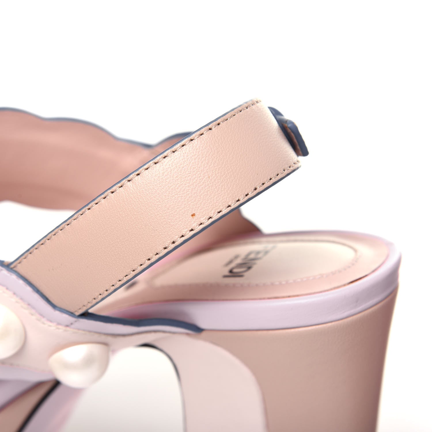 Fendi Calfskin Scalloped Pearl Studded Flower Embellished Platform Sandals 35 Beige Multicolor 10 of 14