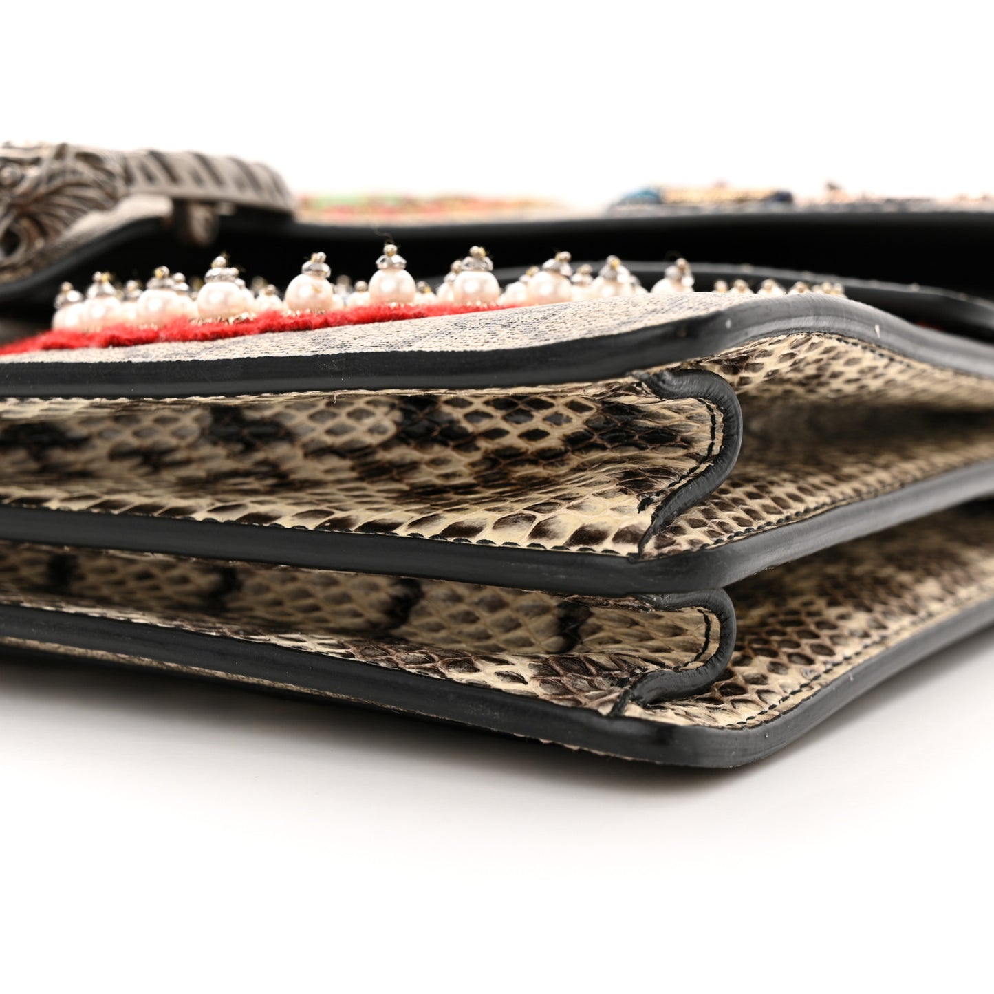 GG Supreme Monogram Snakeskin Flower Embroidered Medium Dionysus Shoulder Bag Beige Orange