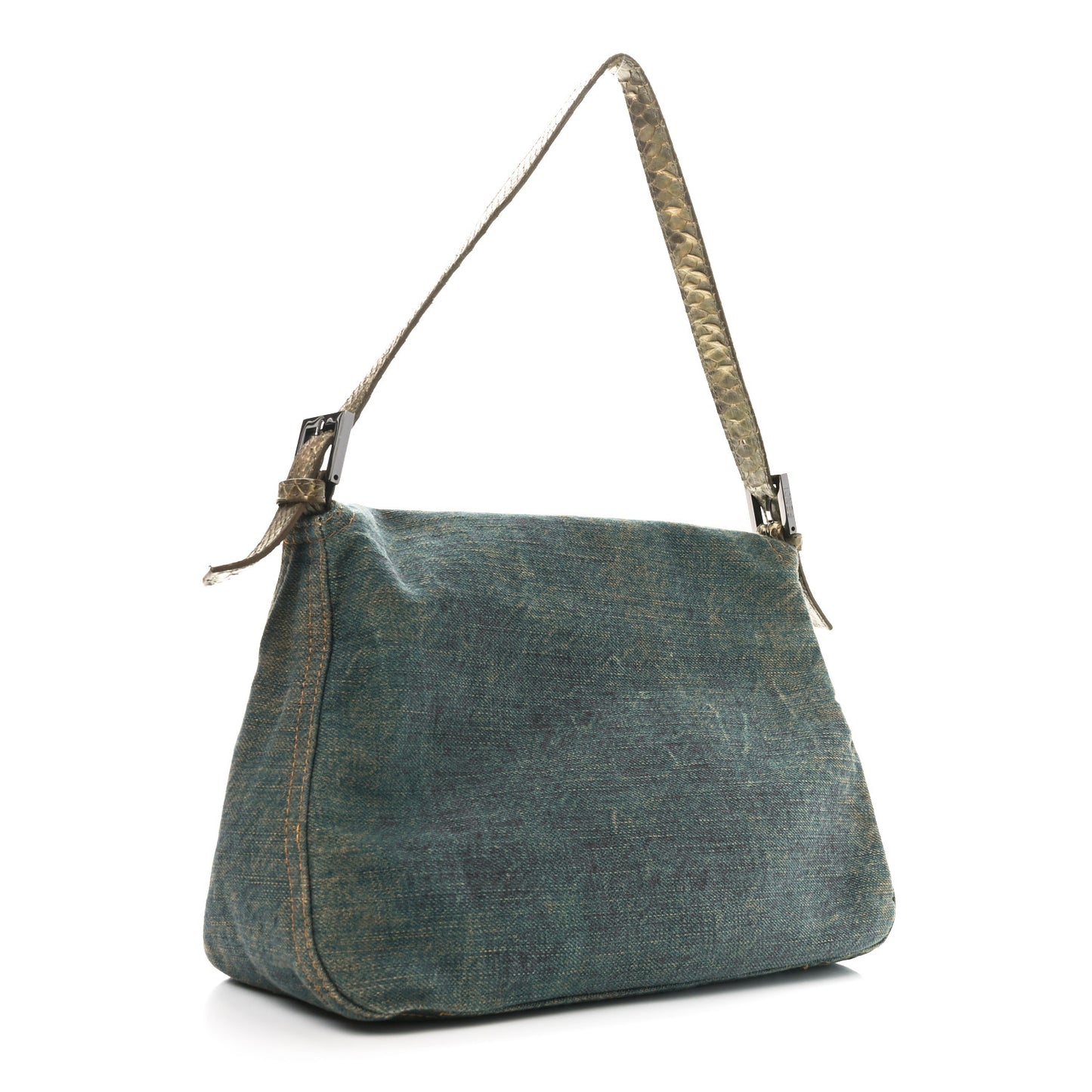 Denim Snakeskin Mama Baguette Blue