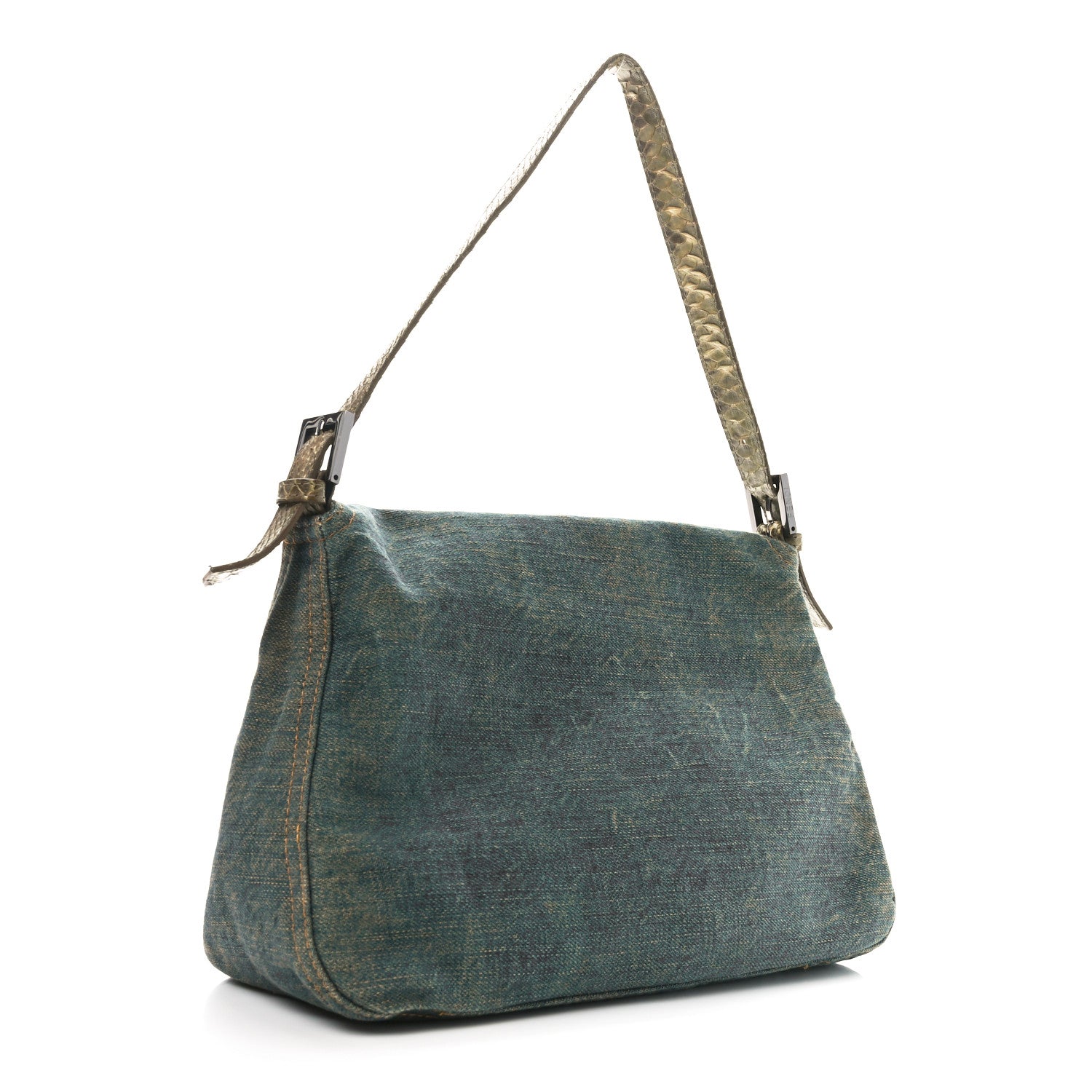 Fendi Denim Snakeskin Mama Baguette Blue 3 of 11