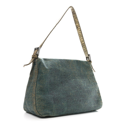 Fendi Denim Snakeskin Mama Baguette Blue 3 of 11