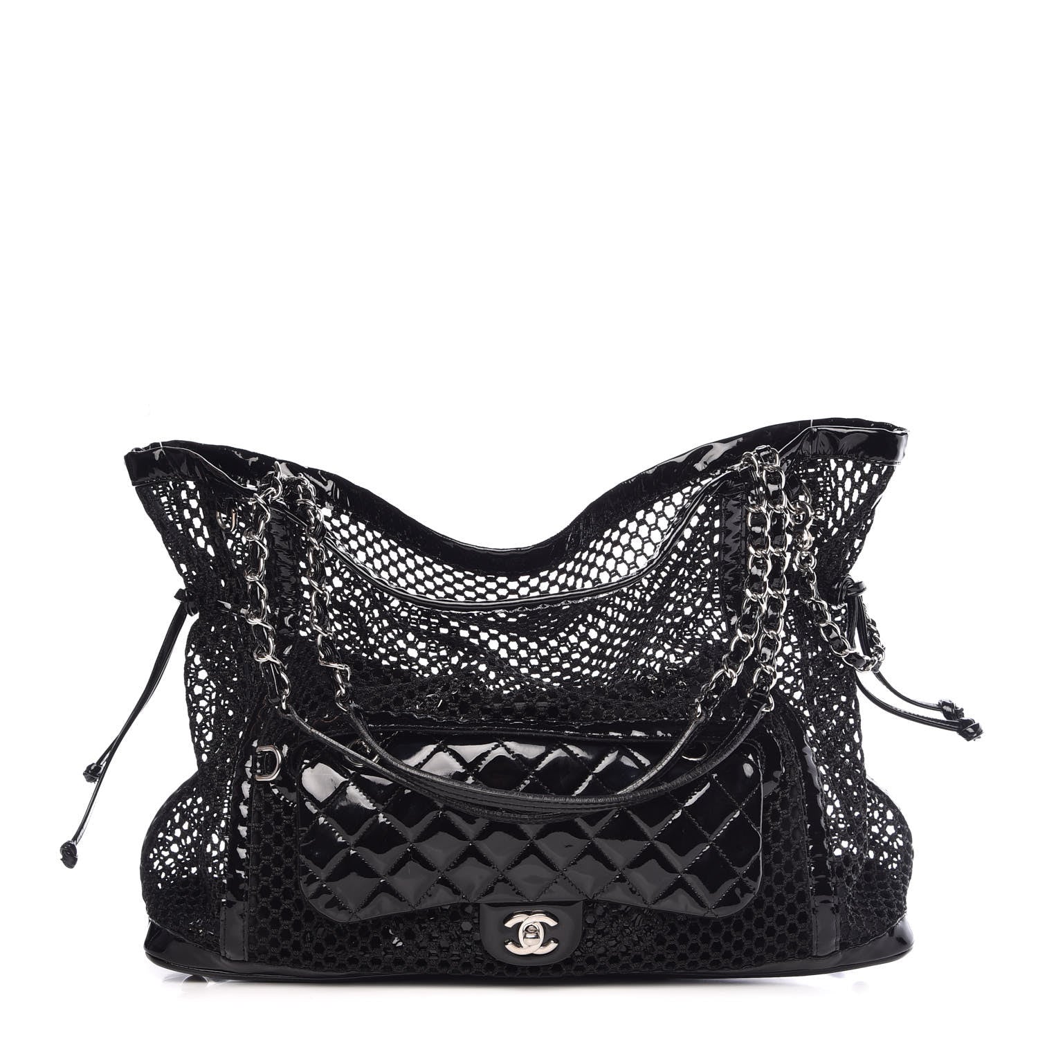 Chanel Patent Net Large La Madrague Tote Black 1 of 16