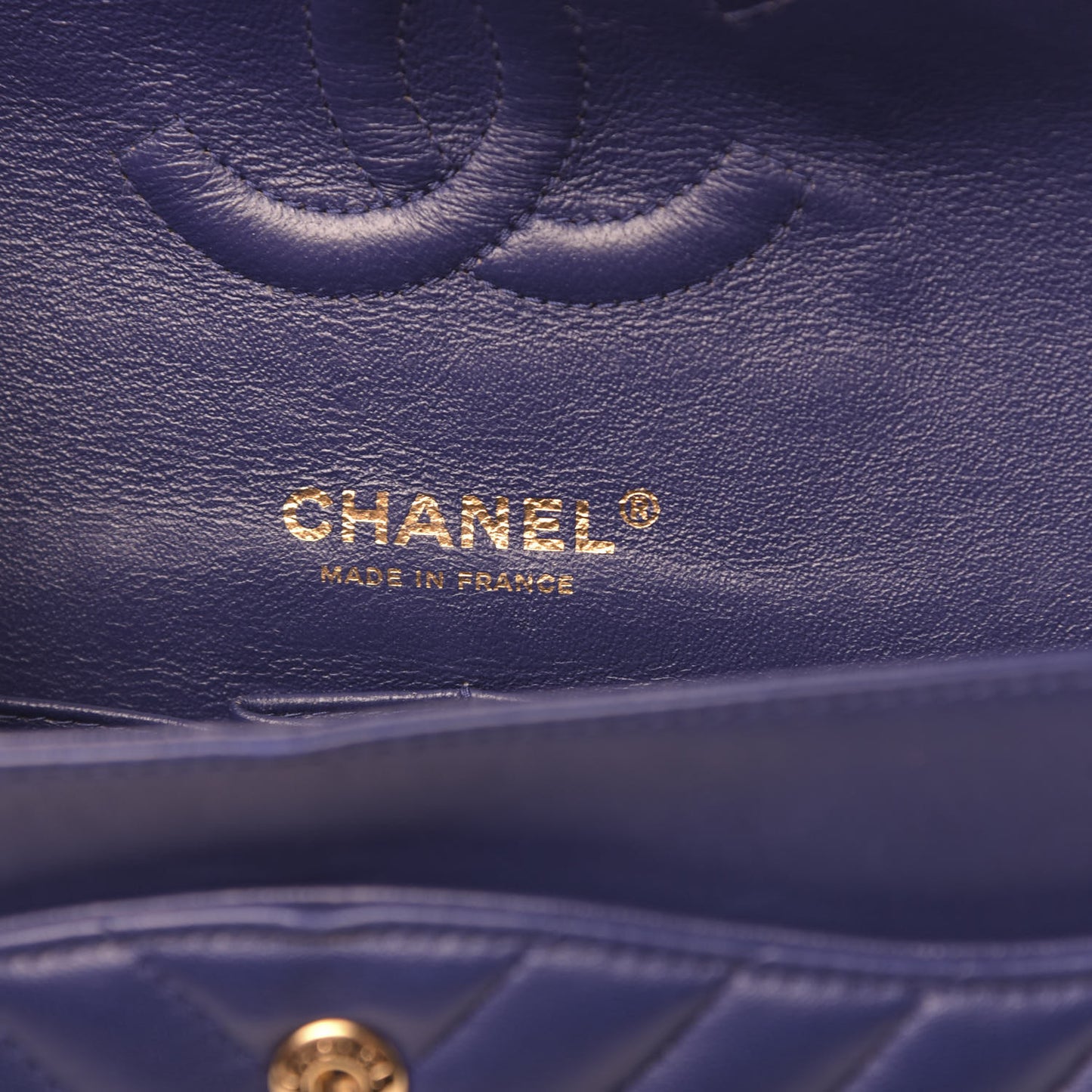 Lambskin Chevron Quilted Medium Double Flap Blue