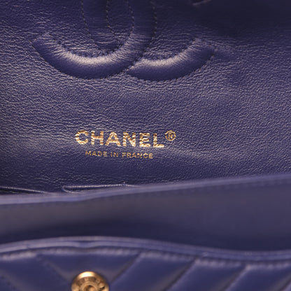 Chanel Lambskin Chevron Quilted Medium Double Flap Blue 6 of 12