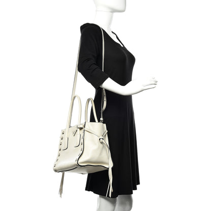 Prada Glace Calf Studded Twin Pocket Tote White 2 of 9