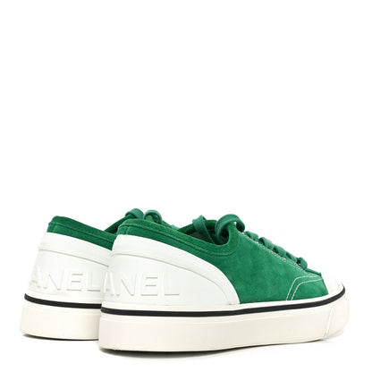 Chanel Suede Calfskin Lace Up Cap Toe Sneakers 39.5 Green 5 of 7